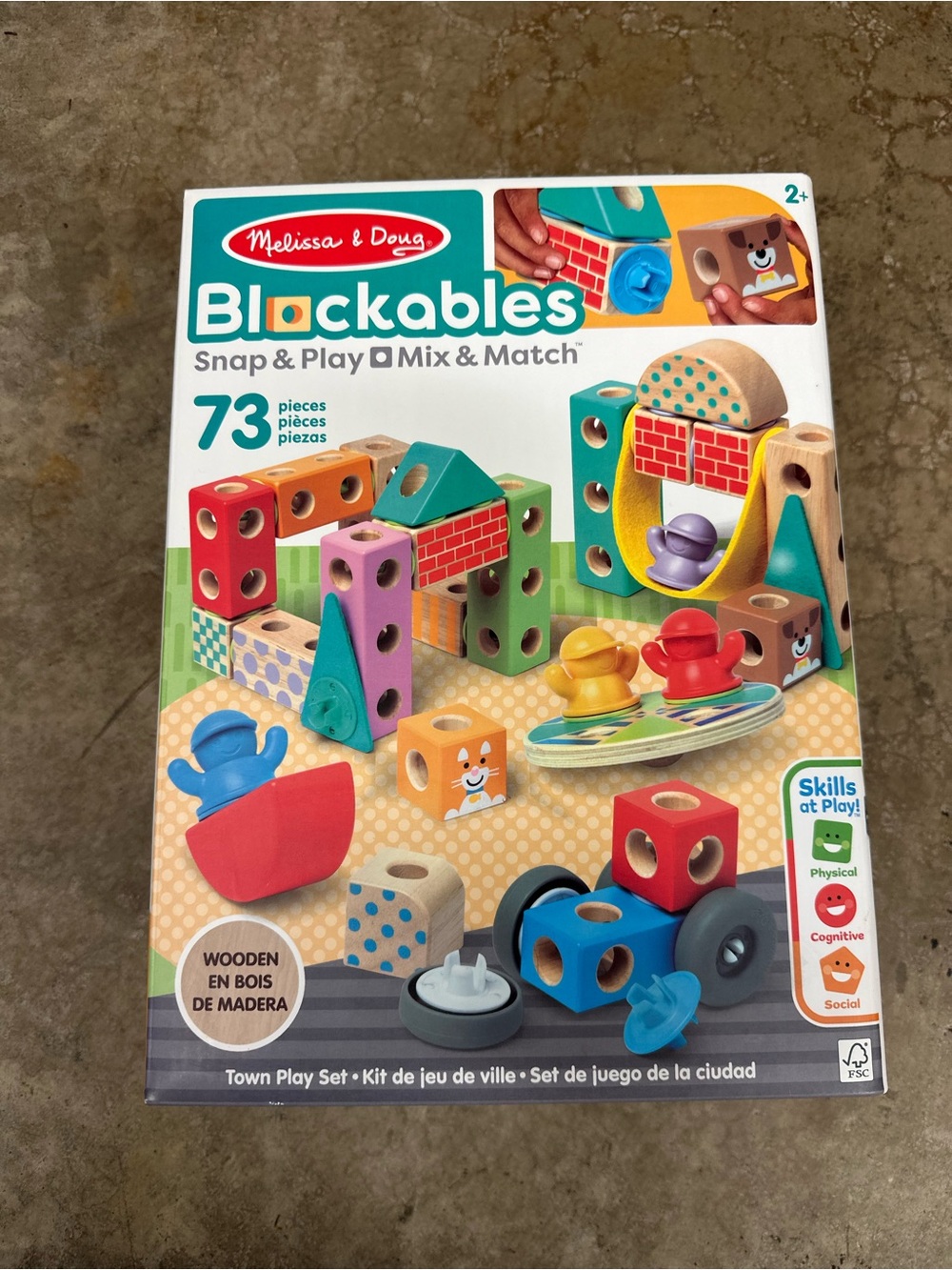 Melissa & Doug Blockables Town Play Set - Multicolor Wooden Snap & Play Blocks